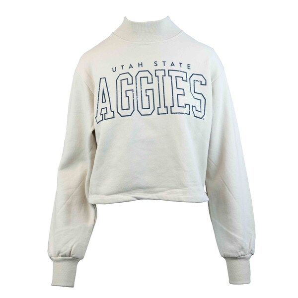 Women's Ivory Utah State Aggies Cropped Crew Neck Sweatshirt